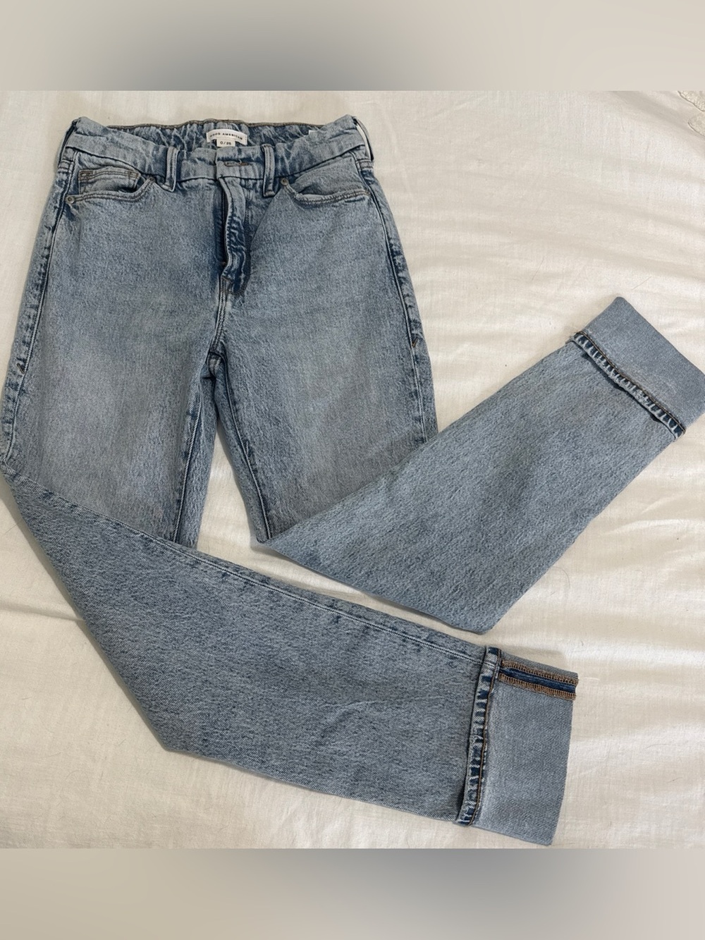 Good American Good Classic Cuffed Jeans Light Wash Size 0/25